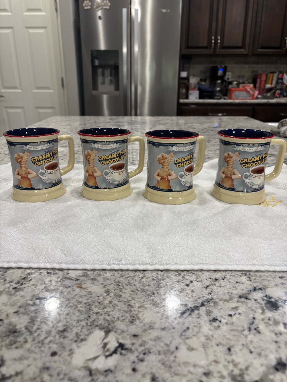 Polar Express Hot Chocolate Mug Set - 4 Warner Bros Vintage Christmas Cocoa Cups